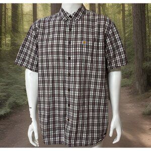 Carhartt Short Sleeve Shirt Mens XL Tall Brown Red Plaid Essential Workwear
